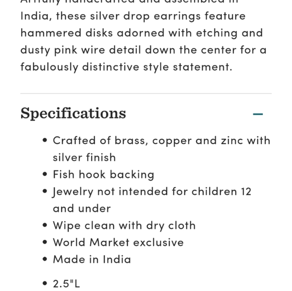 New Silver Hammered Drop Earrings - Picture 4 of 4